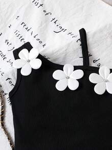 2件套女童优雅黑色吊带背心+白色半裙套装，夏季 - 黑色 - 查看 4