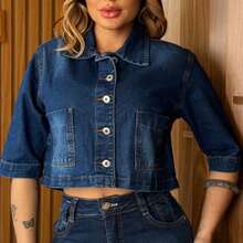 Women Denim Jackets & Coats - 深色水洗藍 - 查看 1