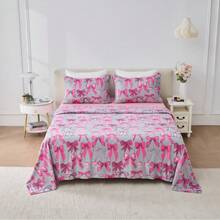 Soft Printed Sheet Set Fitted And Flat Bed Sheet With Pillowcases All Season Bedding - Bess Bows Pink - View 2