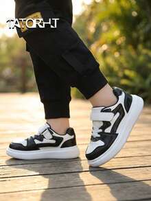 TATORHT 1 Pair Unisex Kids Soft Sole Anti-Slip Casual Leather Sneakers, Versatile, Suitable For Spring, Summer, Autumn, Winter - Black - View 2