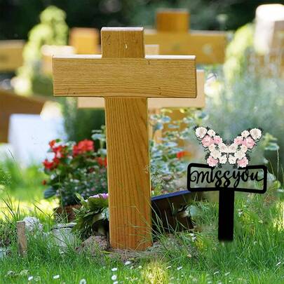 2D Acrylic Remembrance Garden , Waterproof Floral & Butterfly Gravestone Marker, Outdoor Lawn & Yard Decor, Memorial Gift