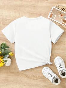 Short-Sleeved T-Shirt For Boys With A Cartoon Lion Print, Crew Neck, Made Of Soft Knit Fabric, Ideal For Spring, Summer And Autumn, Perfect For A Fun And Comfortable Look. - 白色 - 查看 2