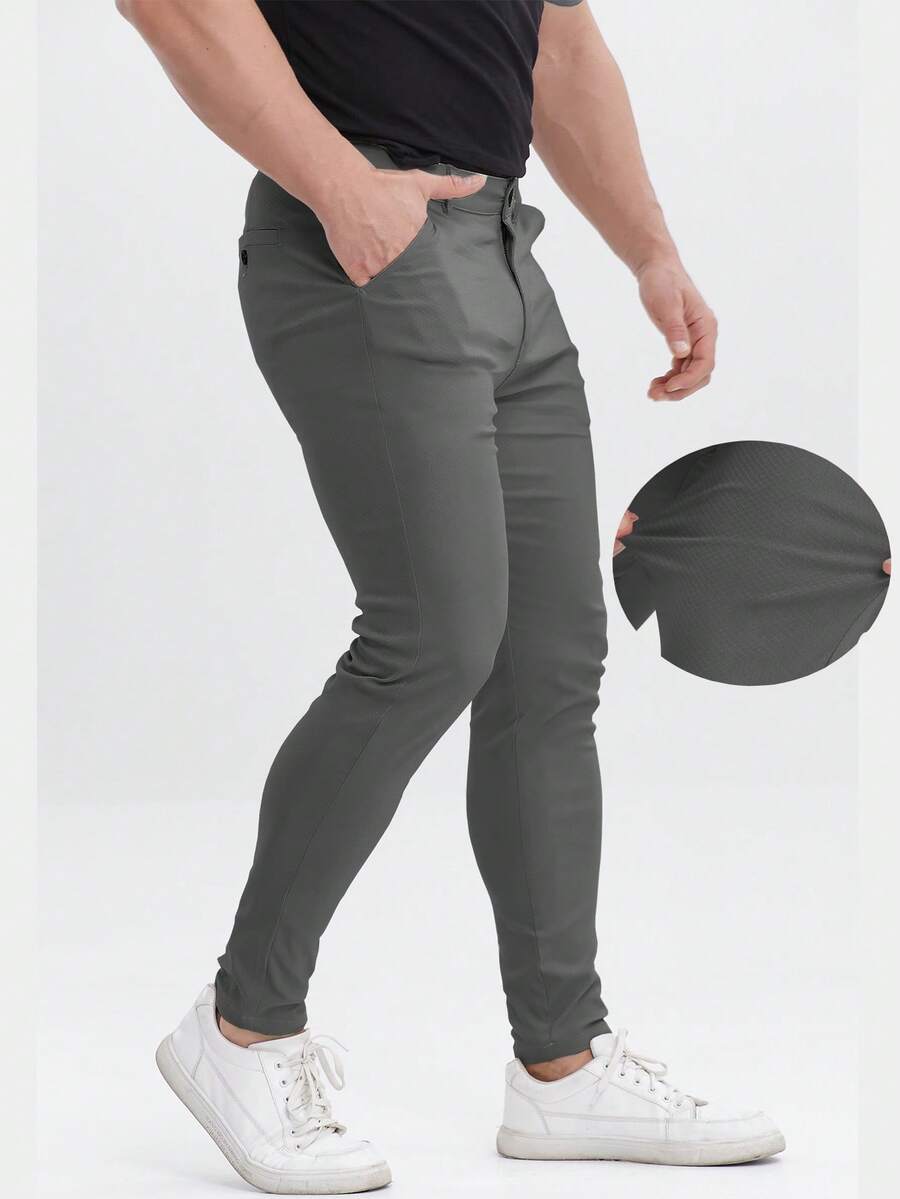 ALLELMS Men's Slim Fit Wrinkle-Resistant Stretch Cotton Twill Dress Pants - Dark Grey - View 1