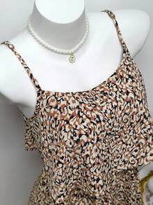 Happy Girl Casual Elegant Woven Fabric Double Layer Design Comfortable Vacation Style Women Dress, Spring/Summer - Brown - View 5