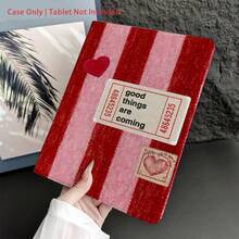 1 Pc Retro Stripe & Positive Quote Protective Tablet Case - Ideal For Sweet & Optimistic Style Enthusiasts With Pen Holder Compatible With IPad 10.9/10.2/ Air 5th Gen/Pro11/10th/9.7/Air 2/IPad (7th Gen)/ IPad (8th Gen)/IPad Air 4/5/IPad Pro 11/IPad 10th Generation 10.9-Inch 2022 Smart Case/IPad Air 13(M3 2025)/IPad Air 11(M3 2025)/IPad Air 11(M3 2025)/IPad 11(A16 2025)/Galaxy Tab S10+/S9/A9, Auto Sleep/Wake Function - Multicolor - View 9