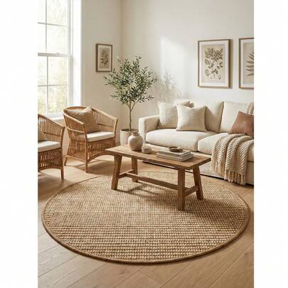 1 pezzo Tappeto decorativo rotondo lavabile bicolore (beige e bianco) in finta iuta, tappeto da camera da letto, tappeto da esterno, design a contrasto, finta impronta di zampa, fondo antiscivolo in TPR, decorazione per la casa unica, regalo di Capodanno, adatto per fotografia, inaugurazione casa, proprietari di animali domestici, disponibile in più misure, adatto per più ambienti