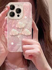 1个扎染羽毛月亮图案防震全包手机壳，兼容 11/12/13/14/15/16/17/Pro Max - 粉色 - 查看 4