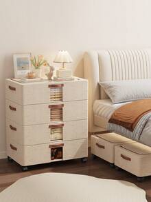 1pc Fabric Storage Box With Wheels, Foldable Portable Clothes Storage Bin, Removable Wheels, Dual Handles, Steel Frame Support For Wardrobe, Room, Dorm, Bedding, Bedroom Storage, Valentine's Day Gift & Decor - Beige - View 6