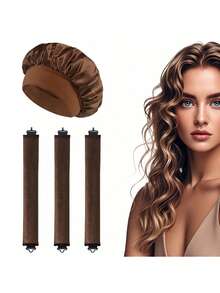 3支装免加热卷发棒 | 隔夜卷发器 | 魔术胶带免加热卷发棒 | 天鹅绒睡眠卷发棒 | 适合所有发质的护发工具 - 彩色 - 查看 10