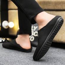 男女通用休闲乐福鞋，织物鞋面，男士休闲运动鞋，舒适男士乐福鞋，一脚蹬平底鞋，百搭乐福鞋，办公休闲风格 - 黑色 - 查看 6