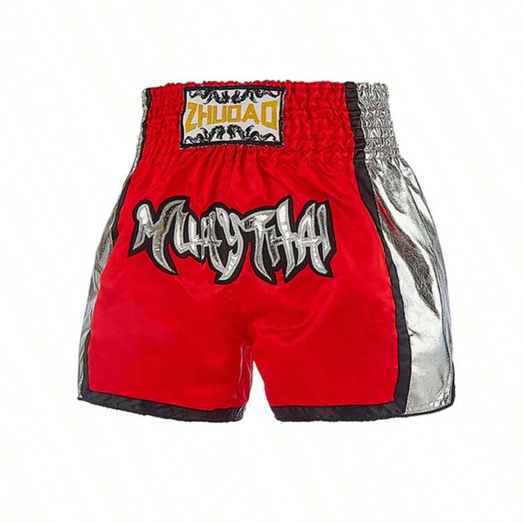New Red Boxing Shorts, Men's Training Shorts For Kickboxing, Fighting, MMA, Polyester Fabric, No Pilling, Fade-Resistant Spring - Red - View 2