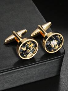 1 par de gemelos de cobre redondos elegantes, accesorios de vestir formal para hombres - Plateado - Ver 4