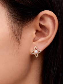 1对可爱星星耳钉，时尚日常及派对佩戴耳环，女士款 - 金色 - 查看 3