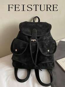 新款秋冬多口袋抽绳背包，轻便学生背包，适合日常出行、约会、通勤和上学。 - 黑色 - 查看 6