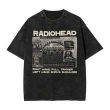 Washed T Shirt Right Hand Pull Trigger  Hip Hop Vintage T-Shirts Oversize Streetwear Short Sleeve Tops Tees Men Women - 黑色 - 查看 1