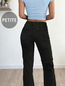 Y2K Style High-Waisted Button Fly Skinny Distressed Jeans With Pockets, Suitable For Back To School, Commuting And Casual Wear - Black - View 2