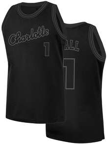 Men's Embroidered Basketball Jersey 1 Black Casual Sleeveless Vest V-Neck T-Shirt Party Sports Top - Black - View 1