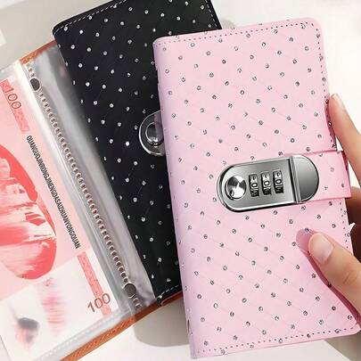 1个密码锁存钱罐，6种颜色可选，透明层可存放现金，可爱储蓄日记本，送给朋友、家人、女朋友的理想礼物 - 小巧、大容量、多口袋复古风格长款钱包，适合日常使用，零钱包