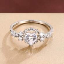 1pc Elegant Heart Shaped Cubic Zirconia Inlaid Fashion Ring, Couple Gift Design - Multicolor - View 9
