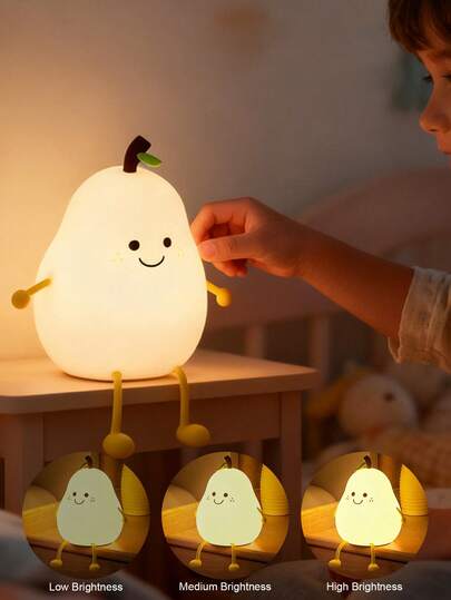 1pc Cute Pear-Shaped Touch LED Lamp With Color Changing Function, 7-Color Adjustable Soft Lighting Suitable For Bedroom, Ideal Birthday Gift, Bedside Decor, Rechargeable Battery, Charming Nightlight Design For Bedroom