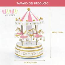 Caja De MúSica CláSica Accionada A Mano, Regalo De CumpleañOs Creativo Y RomáNtico Para Parejas, Elegante DecoracióN De Escritorio, Caja De MúSica De Carrusel Giratorio A Cuerda, Ornamento Musical Con TemáTica De Caballos Blanco-Rosa-Rojo-Azul, Caja De MúSica Decorativa Para DecoracióN De PasteleríA Y Ocasiones De Regalo, Caja De MúSica Giratoria - Blanco - Ver 3