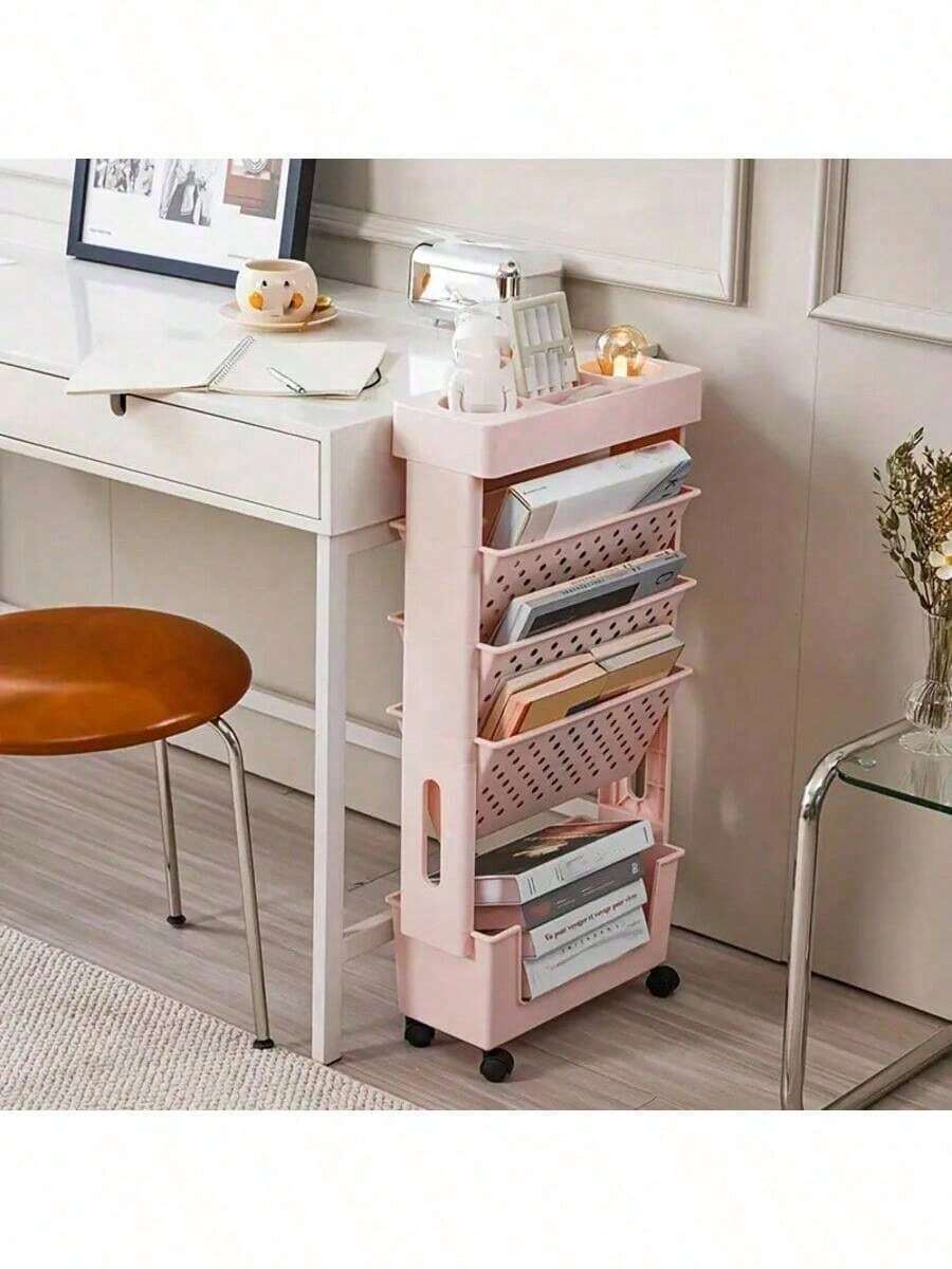 1 szt. Wózek do przechowywania na kółkach, biały/różowy, do domu/biura, regał wielopoziomowy, regał do przechowywania żywności, wielofunkcyjny, mobilny regał na książki z kółkami, odpowiedni do łazienki/biura/pralni/kuchni/wąskich przestrzeni, prezent świąteczny - A - Zobacz 1
