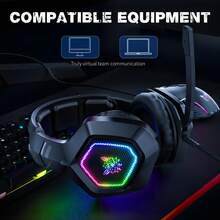 K10 Gaming Headset For Games,  Headphone With Noise Cancelling, 7.1 Surround Sound, RGB Light, Over-Ear Headphones , PC, Laptop - 黑色 - 查看 3