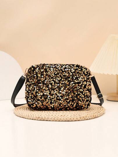 时尚亮片女士方形单肩包