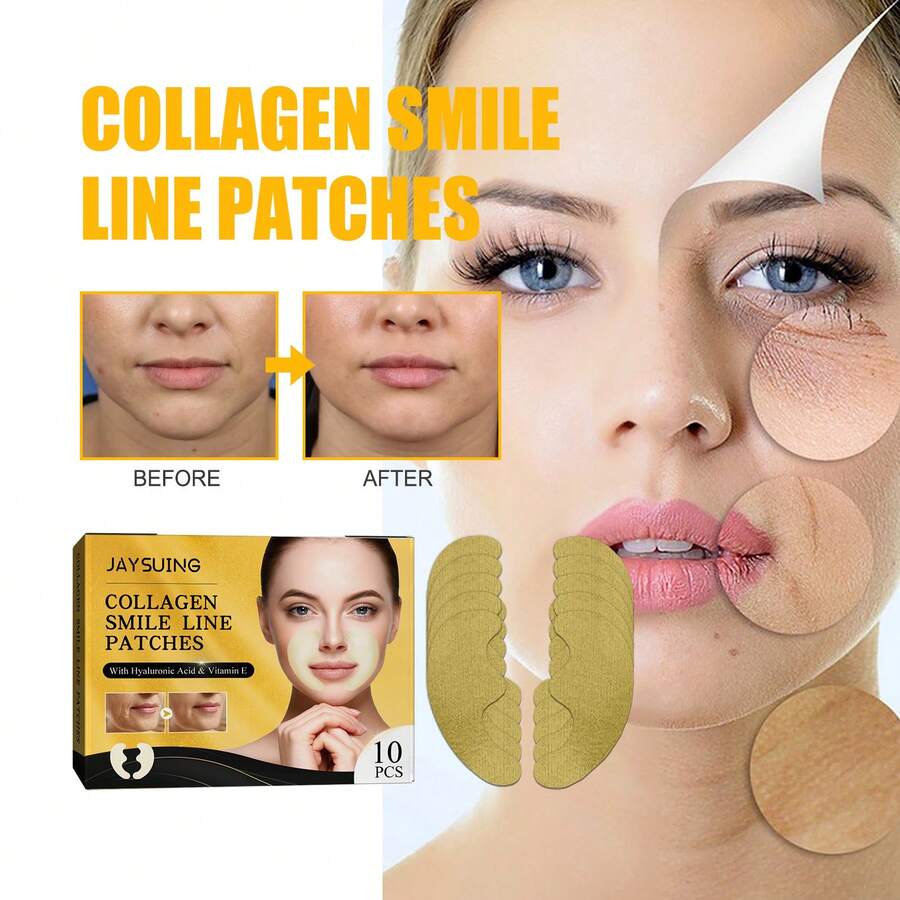 10pcs Collagen Smile Lift Patches, Tighten Skin, Reduce Wrinkles, Smooth Fine Lines - Yellow - View 1