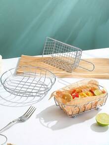 1pc Silver Snack Basket, Fries Basket, Chicken Wings And Fried Chicken Bread Basket, Bar Fried Food Serving Tray, , Easy To Clean, Reusable, Ideal For Home Use - Silver - View 3