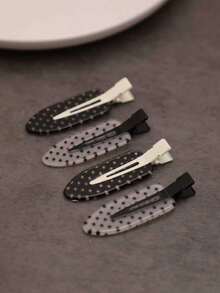 4pcs Black & White Polka Dot Hair Clips, Seamless Bangs Clips, Stylish Side Hairpins, High-End Alligator Hair Clips - Multicolor - View 7