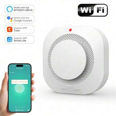 Smart Smoke Detector Fire Alarm With Replaceable Battery, Wi-Fi Smoke Detector, Real-Time App Notifications