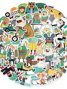 50pcs Funny Animal Clipart Stickers Cute Cartoon Characters For Phone Case, Laptop, Water Bottle, Journal, Desktop, Waterproof Decals - Multicolor - View 8