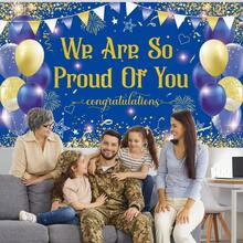 Blue Gold Congratulations We Are So Proud Of You Backdrop Banner Photography Background Hanging Party Supplies - A - View 4