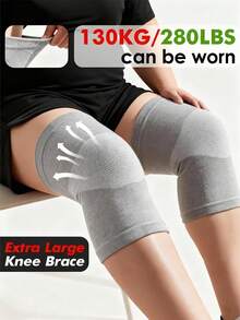1 Pair - Extra Large High Elastic Knitted Compression Knee Sleeve, Breathable & Comfortable, Plus Size Knee Brace, Unisex, Grey/Black/Yellow, Suitable For Weight Up To 310 Lbs/140 Kg - Multicolor - View 2
