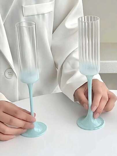 1个渐变蓝色无柄/条纹香槟杯，优雅葡萄酒杯，独特的鸡尾酒饮用礼品，适合生日、婚礼、周年纪念等场合