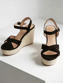 Ziheels Women's Boho Wedge Sandals Crisscross Straps Espadrille Platform Wedges 4.5 Inch Ankle Buckle Heels Black Suede Heeled Sandals Comfortable Summer Beach Vacation Shoes - màu đen - Xem 3