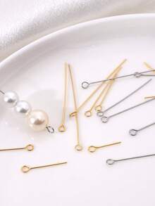 50/100件套304不锈钢首饰制作眼针套装，适用于DIY首饰制作，直针，金色和钢色首饰制作针，金属端头针，适用于工艺耳环、手链、项链、吊坠等配件 - Eye Pins - 查看 3