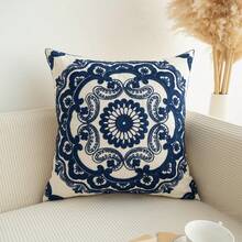 1 pieza Funda de cojín de lona con flores estilo bohemio con bordado exquisito, decoración del hogar de varios tamaños para uso compartido, sin relleno de almohada - Multicolor - Ver 11
