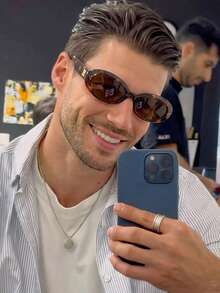 1副男士豹纹椭圆形PC框复古宽腿时尚眼镜 - 彩色 - 查看 2