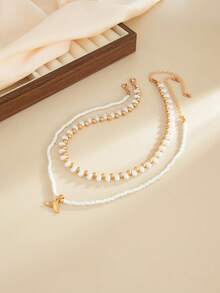 2件套海洋度假风仿珍珠串珠鱼尾吊坠项链，优雅奢华，适合婚礼、派对、海滩、休闲、街头风格，女士及情侣适用，节日、生日皆宜，百搭礼物 - 混色 - 查看 7