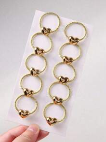 10pcs/Pack Mini Heart Shaped Metallic Elastic Hair Ties For Teen Girls, Cute Princess Style, Versatile, Gentle On Hair, Suitable For Daily Use - 彩色 - 查看 10