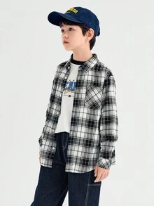 Balabala 儿童长袖衬衫，2025新款秋季格子纽扣衬衫 - 黑白色調 - 查看 4