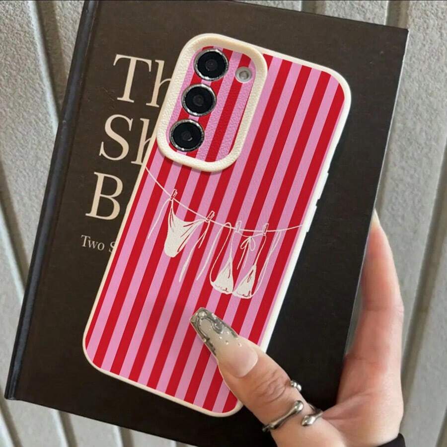 TPU Material Sweet Summer Girl Personalized Pink Striped Swimsuit Pattern Fashionable Phone Case Compatible With Samsung/A05s/A12/A13/A14/4G/A15/A21s/A23/A25/A32/5G/A34/A35/A50s/A51/A52/A53/A54/A55/A71/A72/A73/S10/S20FE/S20Ultra/S21Ultra/S22/S22Plus/S23/S24, Redmi 10C/12C/Note10/11/12/13/ProPlus/Note8/9Pro, Full Protective Soft Cover - White - View 1