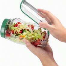 32oz Salad Mason Jar With Side Spout And Leak-Proof Lid, Microwave, Dishwasher & Fridge , Sealed Salad Container With Condiment Tray, Stackable Design, Great For Meal Prep, Lunch & Dinner - Multicolor - View 8