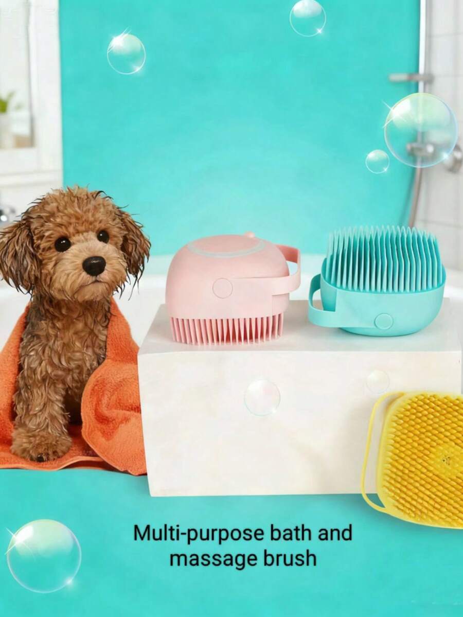Pet Bath Massage Brush Puppy Dog Cat Grooming Cleaning Soft - Blue - View 1