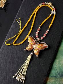 1pc Asymmetrical Pattern Beaded Butterfly Pendant Necklace, Suitable For Daily Wear, Gifts, Parties, Festivals, Weddings - Multicolor - View 6