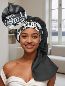 1 /2PCS Hair Basic Satin Bonnet 12 Constellations Personalization Printed Satin Wide-Brimmed Elastic Sleep Cap Hat Satin Hair Cap(Random Printing Pattern) - Green Sm12 - View 27