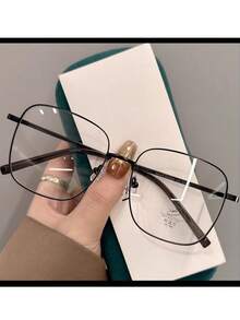 1pc Oversized Square Solid Metal Eyeglass Frame, Suitable For Party, Casual Outings, Korean Minimalist Slim Design, Women Accessory - Multicolor - View 6