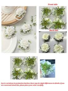 4 Stücke elegante weiße Rose Handgelenk Corsage, kombiniert mit weißem Schleierkraut und Kunstperlen Schnüren, wunderschön akzentuiert mit grünen Blättern, haltbar und angenehm zu tragen, perfektes Hochzeitsaccessoire für Bräute, Brautjungfern, Mütter der Braut und Gäste, auch geeignet für Galas, Jahrestage, formelle Abendessen, Verlobungen oder romantische Partys, eine elegante Geschenkidee für Frauen - Verschiedenfarbig - Übersicht 9